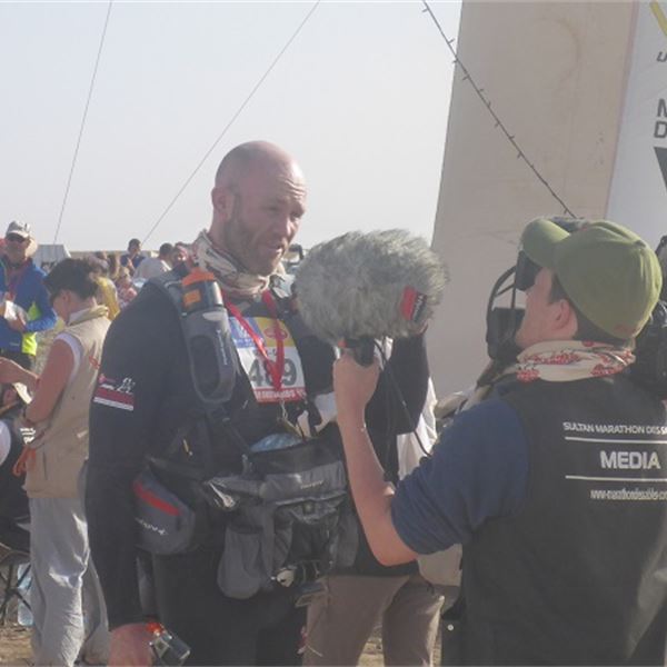 Keith Senior - Marathon des Sables - Media - Keith Senior talking to TV media at the  Marathon des Sables for Walking With The WoundedMilitary charity - Injured servicemen charity