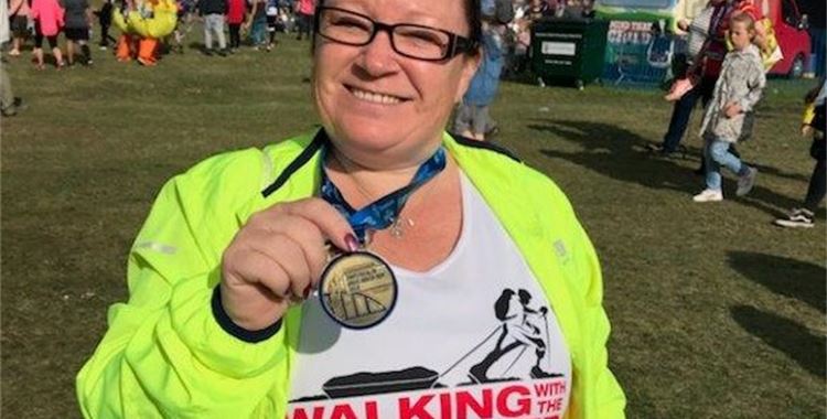 Image for Walking with the Wounded News - WWTW team succeed at the Great North Run  / (Great North Run - Teresa Hodgson - With medal 
 - Great North Run - Teresa Hodgson - With medal  after half marathon for wounded veteransSoldiers charity - Blesma
 )