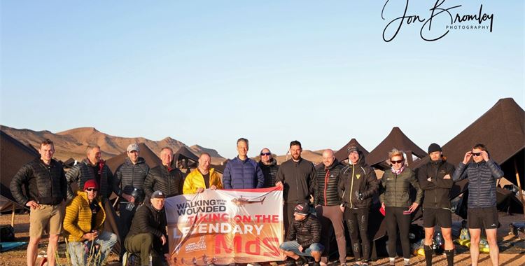 Image for Walking with the Wounded Event - WWTW’s team complete the 36th Marathon des Sables  and raise over £106,000 so far to support veterans and their families / ( (MdS 2022 team with flag 
 - MdS 2022 team with flag 
 )