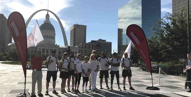 Image for Walking with the Wounded News - Walk Of America Expedition Patron, Dr. Jill Biden, joins the team in St. Louis / (WOA Team and Bidens
 - WOA Team and BidensBritish military charity - Support soldiers
 )