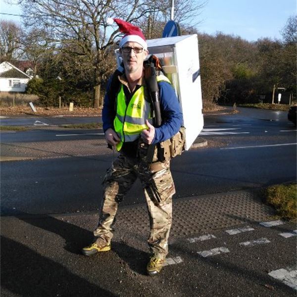 Alasdair Ross Carrying a fridge from Felixstowe to Ipswich - Walking Home For Christmas by Walking with the Wounded - Ptsd soldiers charity